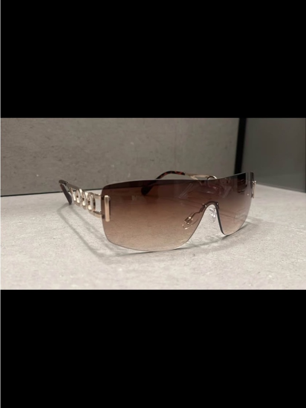Brown Rimless Shield Sunglasses - Picture 3 of 6